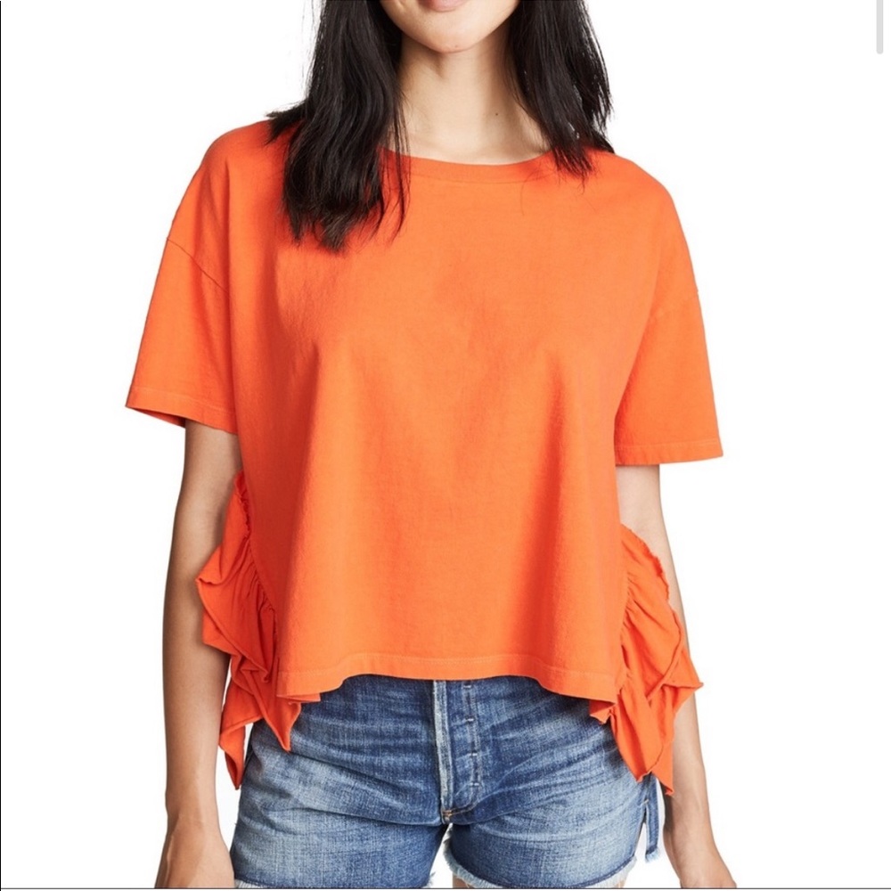 Current/Elliot The Side Slit Ruffle Tee Orange